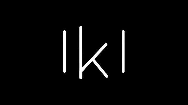 Minimalist white letter K logo design with vertical lines on black background