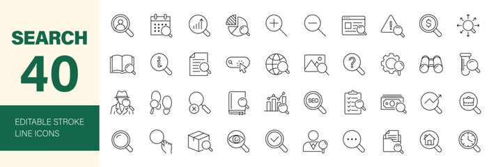 Search and Magnifying glass icon set. Editable line icons. Vector illustration. © Dear Lala