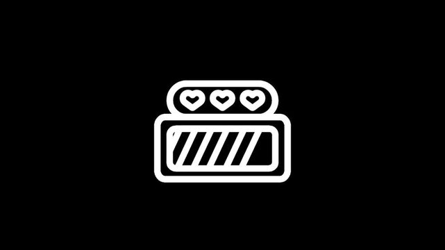 Simple white line art icon of a compact makeup case with two hearts on top