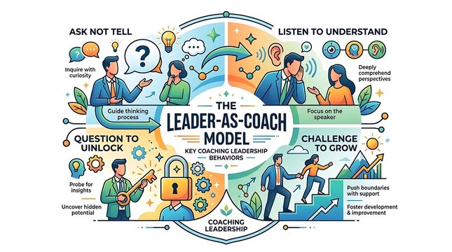 Infographic explaining the leader as coach business model
