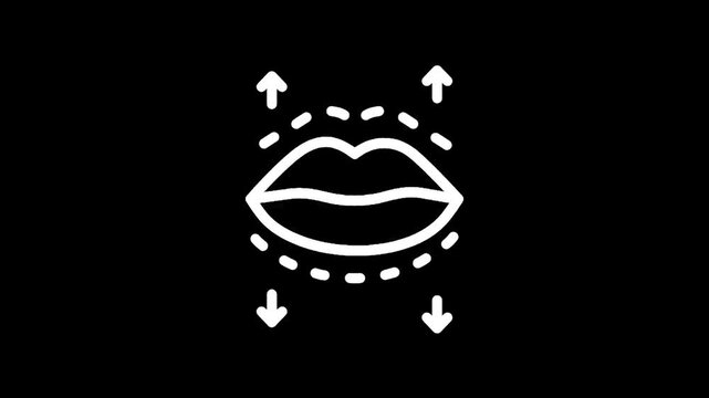 Icon representing lip augmentation and cosmetic surgery with dotted lines and arrows