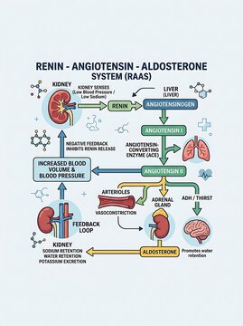 Medical infographic of the renin angiotensin aldosterone system