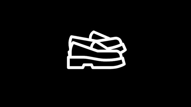 Simple white outline icon of platform loafers on a black background