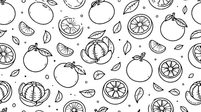 Hand drawn citrus fruits and leaves pattern design.
