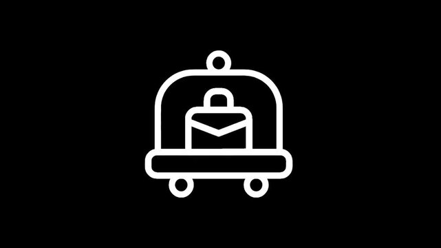 Hotel bellhop luggage cart icon with a briefcase on a black background