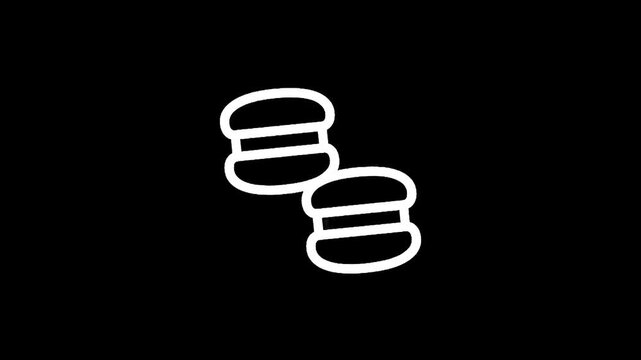 Two white macarons on a black background, simple line art icon