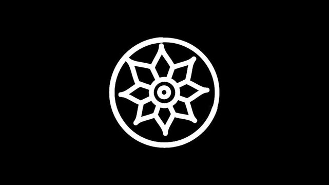 Minimalist white eight-pointed star symbol inside a circle on a black background