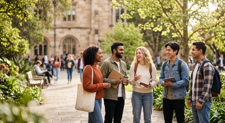 Fototapeta premium University students, Back-to-school, Campus life, high-quality, PNG