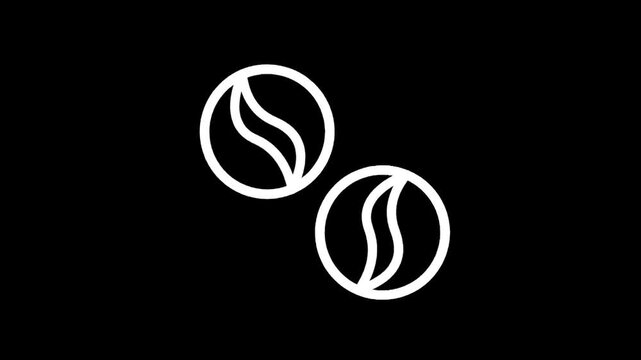 Minimalist white coffee bean icon on a black background, simple and modern design