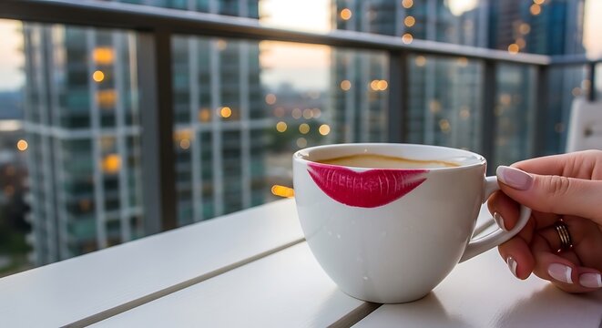 Hand holding coffee cup.
