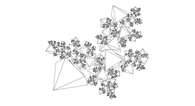 Abstract geometric fractal pattern of nested triangles and intricate details on a white background, vector illustration