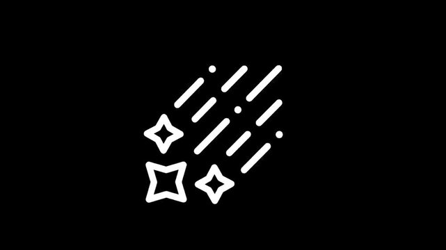 Stylized shooting star icon with trailing lines and dots on a black background