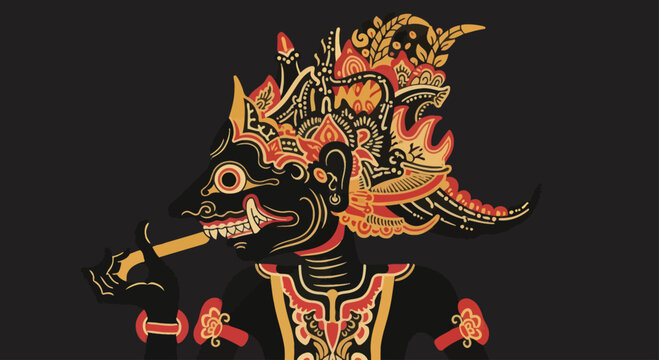 Intricate Balinese Wayang Kulit Shadow Puppet Character.