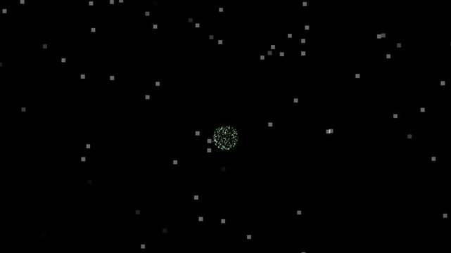 Particles of light scatter across a vast dark void, creating a minimalist and modern aesthetic suitable for technology backgrounds, scientific concepts, or sleek digital interface designs.