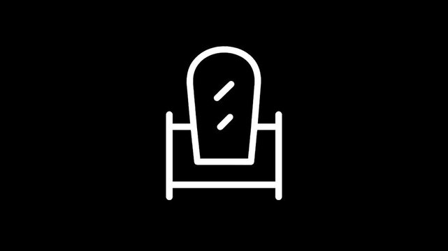 Simple white outline icon of a freestanding mirror on a black background