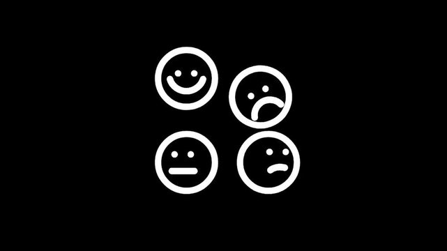 Four simple white emoticons showing different emotions on a black background