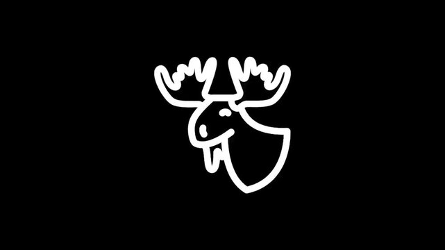 Simple white line drawing of a moose head with large antlers on a black background