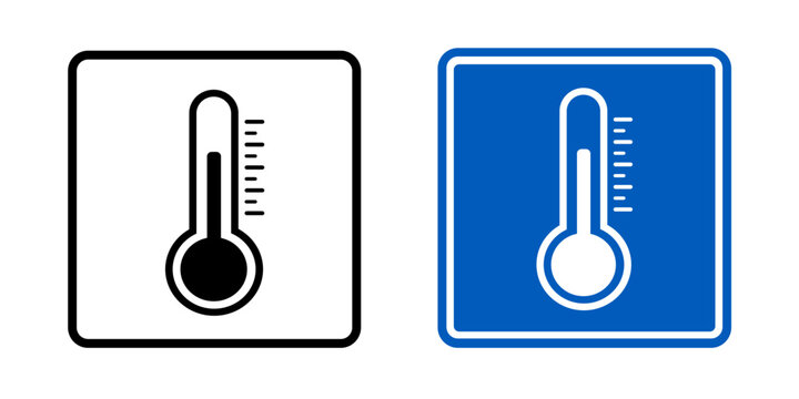 Temperature sensitive shipping label icon set with thermometer symbol. Package handling sign for cold chain logistics, storage, transport and delivery operations