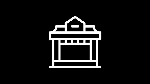 Simple line art icon of a traditional Japanese building with a pitched roof and columns