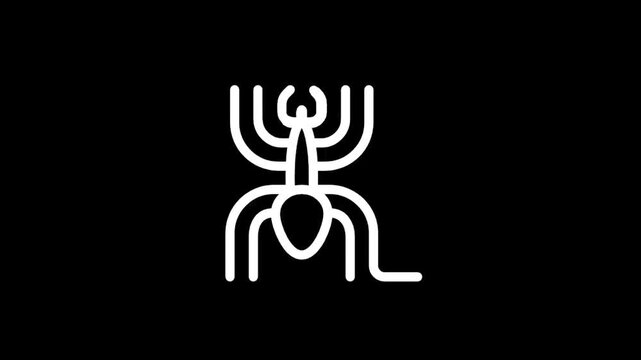 Stylized white ant icon on a black background, minimalist design
