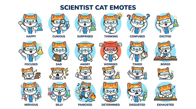 Orange scientist cat emotion expressions sticker pack