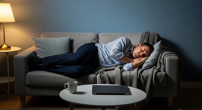 Man sleeping on couch.