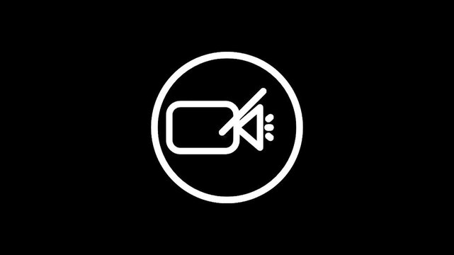 Simple white video camera icon with a slash indicating no recording or off