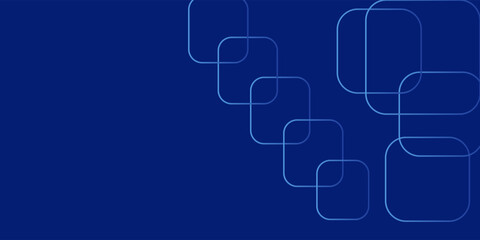 Obraz premium Abstract dark blue vector background featuring minimalist neon rounded squares and geometric line art with ample copy space for modern business, corporate, and technology presentations.