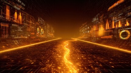 Fototapeta premium Futuristic abstract data visualization with glowing lines and digital graphs creating an immersive technology landscape for innovative concepts and design