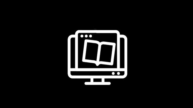 Digital book icon on computer screen representing online learning and e-books