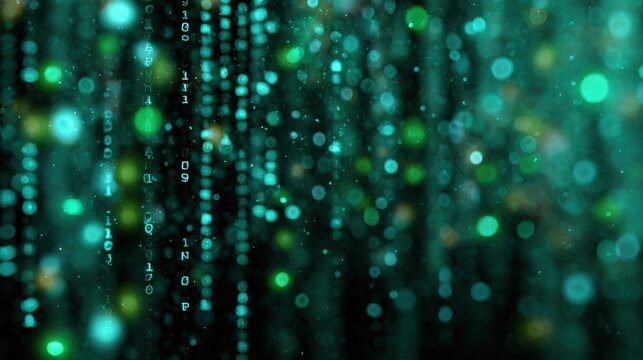 Digital Green Matrix Background with Glowing Circles and Numbers for Technology and Data Visuals in a Futuristic Style