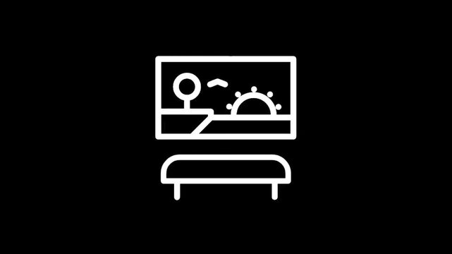 Modern television screen displaying a sunset scene with a joystick on a stand