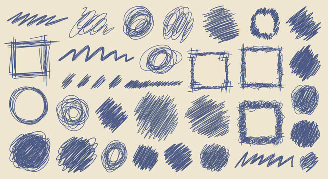Collection of Hand Drawn Scribble Shapes and Frames.