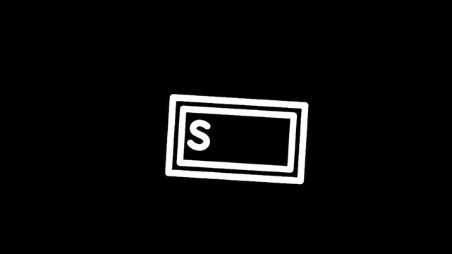 Hand drawn white letter S inside a rectangle on a black background