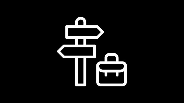 Signpost with briefcase icon symbolizing travel and career choices