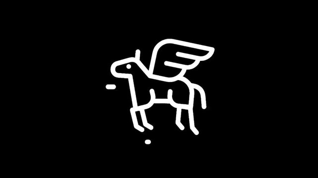 Minimalist white winged horse icon on a black background, representing Pegasus