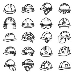 Fototapeta premium Minimalist black hard hat and safety helmet icon illustrating professional construction and industrial protection for site safety and engineering work