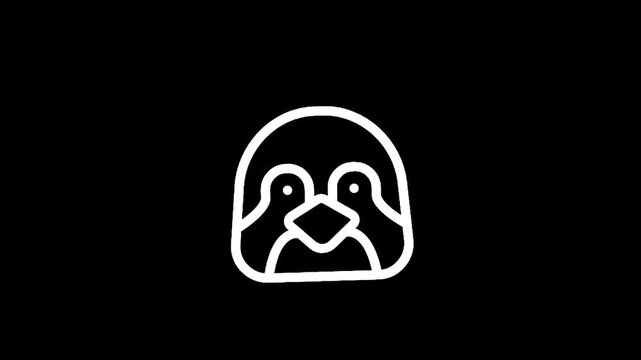 Minimalist white outline of a penguin face on a black background, simple and modern