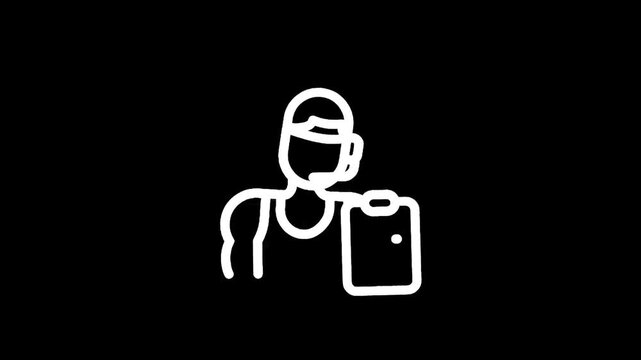 Fitness coach with clipboard and headset icon on black background