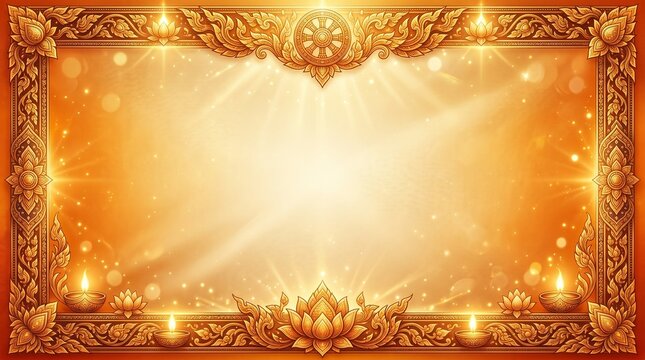 Buddhist Lent celebration banner, rich saffron and ivory gradient, elegant Buddhist-inspired ornamental borders