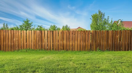 Fototapeta premium A wooden fence against a blue sky.