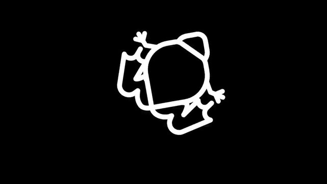 Simple white outline drawing of a frog jumping on a black background