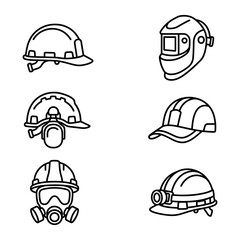 Fototapeta premium Industrial protection icon featuring a hard hat safety helmet equipped with a face shield and earmuffs, representing occupational health and safety