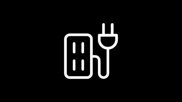 Simple line art icon of an electrical outlet with a plug being inserted into it