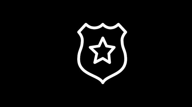 Simple white police badge icon with a star on a black background, minimalist design