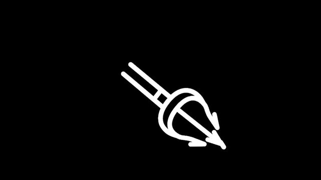 Simple white line art of a trident on a black background