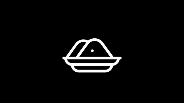 Simple line art icon of a pile of powder on a plate against a black background