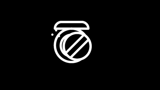 Simple white line icon of a compact makeup powder on a black background