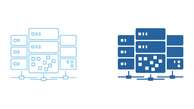 Data server network infrastructure icons in linear and flat style for cloud computing and information technology architecture concepts isolated on white background
