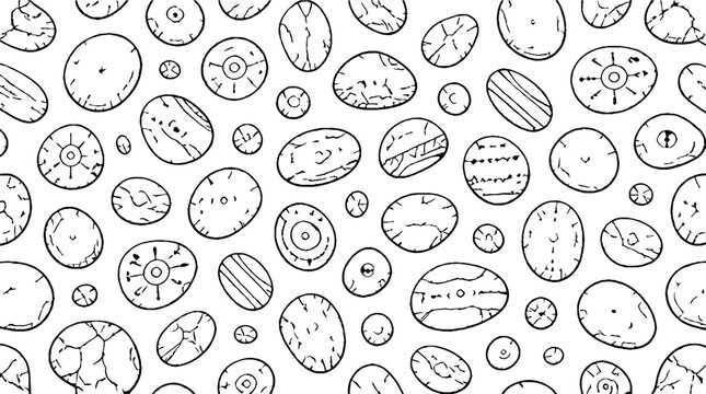 Hand drawn collection of various textured stones and rocks.
